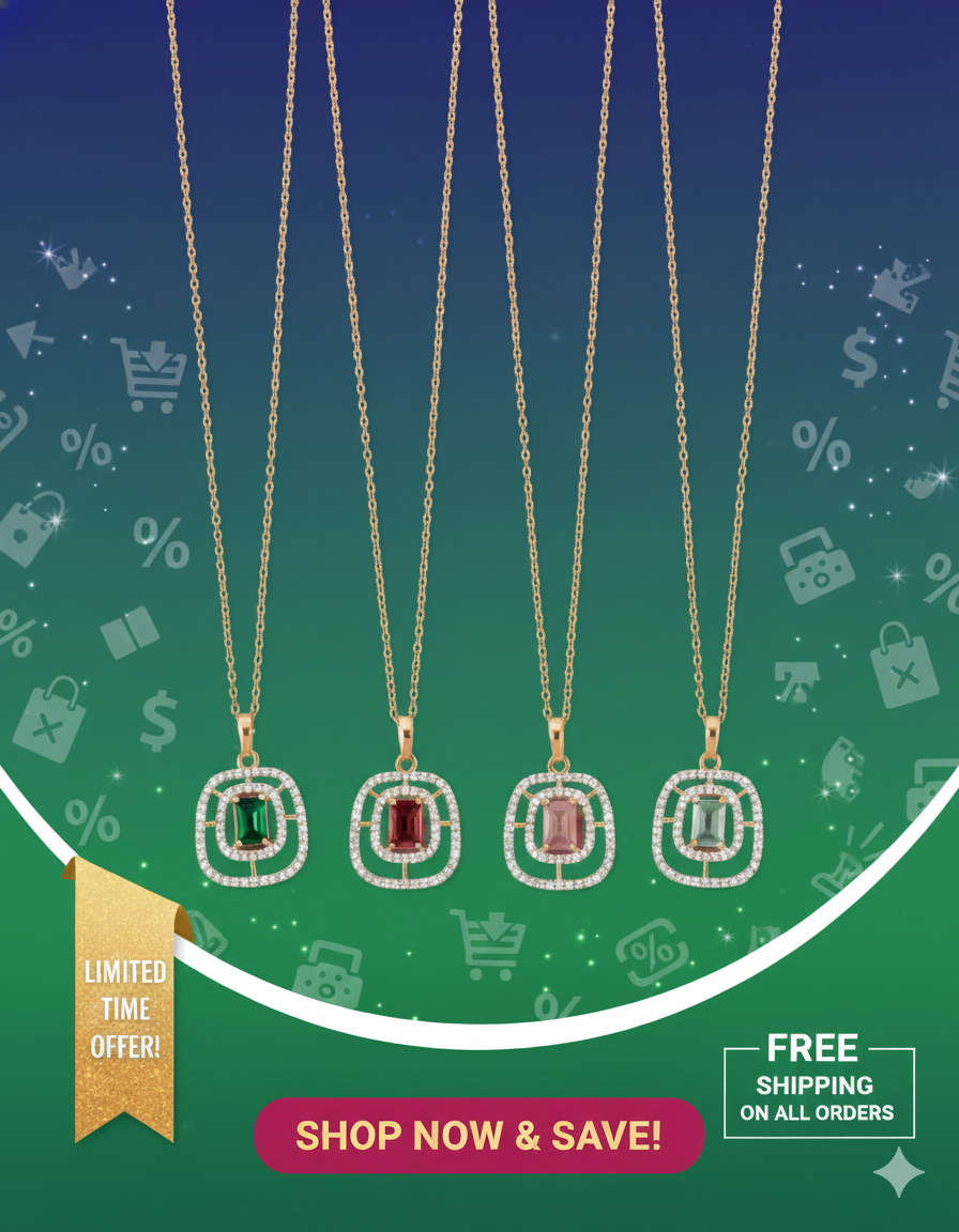 Square Crystal Pendant Necklace for Women | Elegant Party &amp; Daily Wear Jewellery