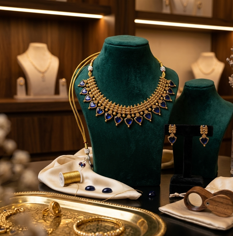 Gold temple necklace with heart drop stones | SK25001| Saanvi by Rajani