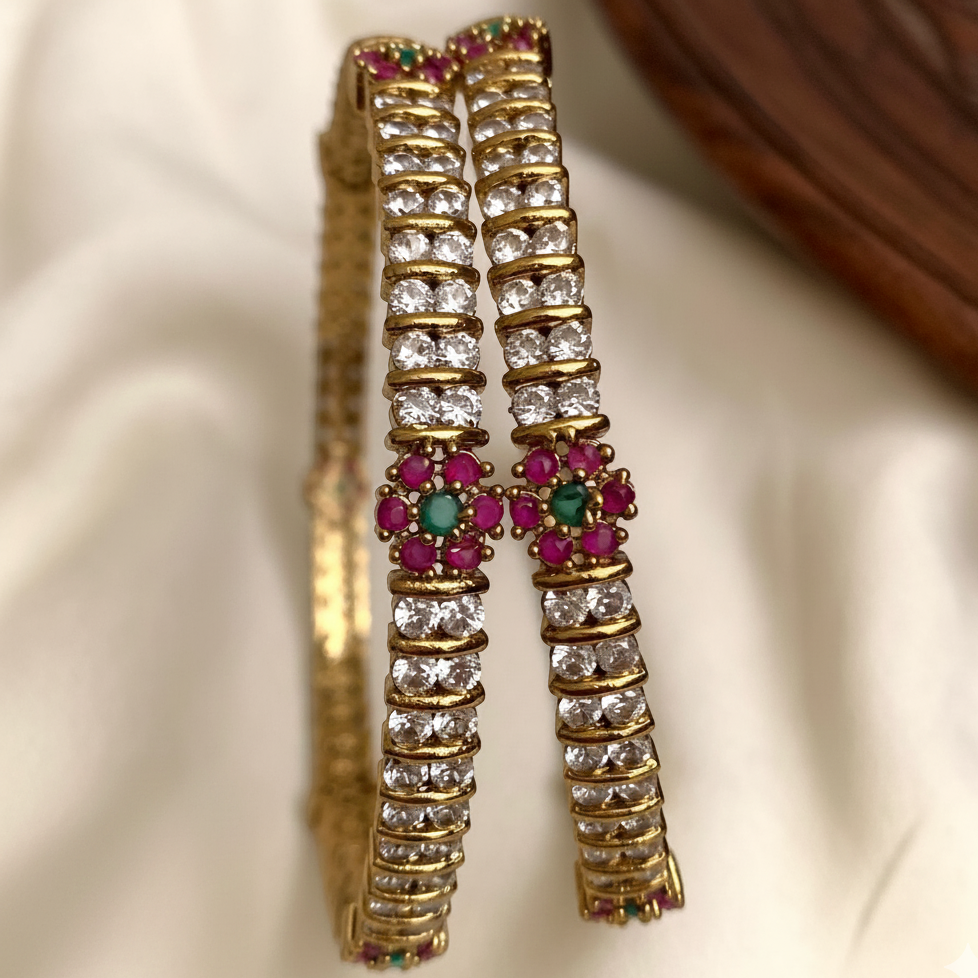 Elegant Gold-Plated Ruby & Emerald Stone Bangles for Women -GJ6301