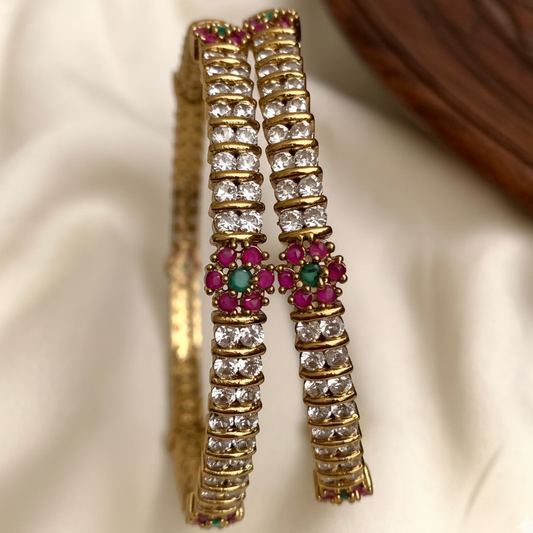 Elegant Gold-Plated Ruby & Emerald Stone Bangles for Women -GJ6301