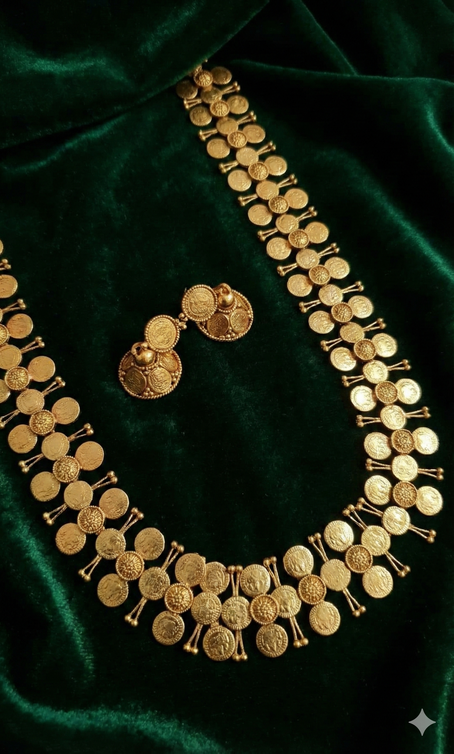 “Traditional Gold Coin Necklace Set | Temple Jewellery Kasu Mala long | Bridal South Indian Necklace for Women”