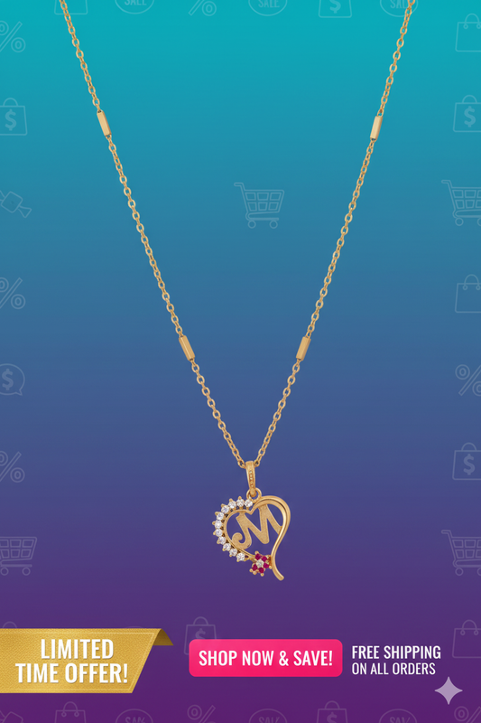 Alphabet “M” Heart Pendant Necklace for Women : Available alphabets: A,B,C,D,F,G,I,J,K,L,M,N,O,P,Q,R,S,T,U,V,W,X,Y,Z