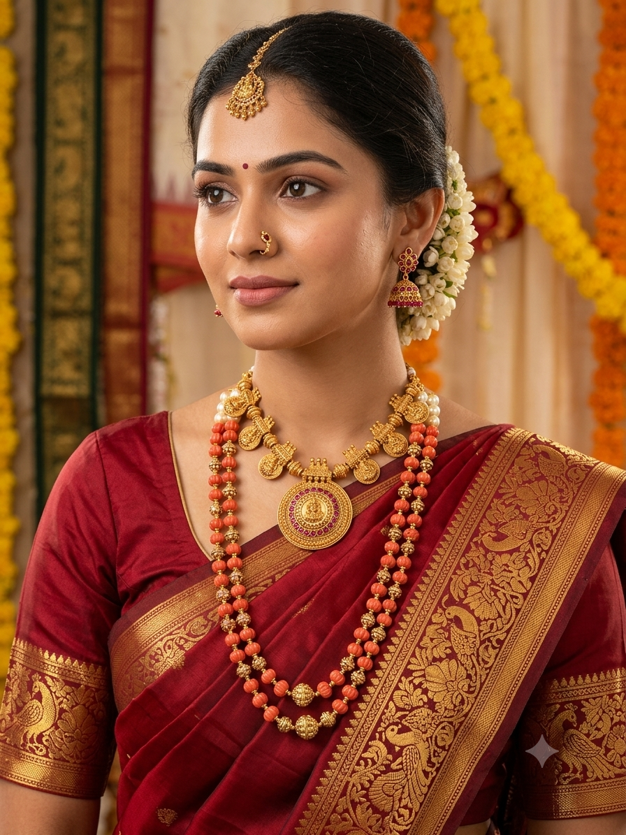 Lakshmi dollar coin + coral gundu maala set : combo offer