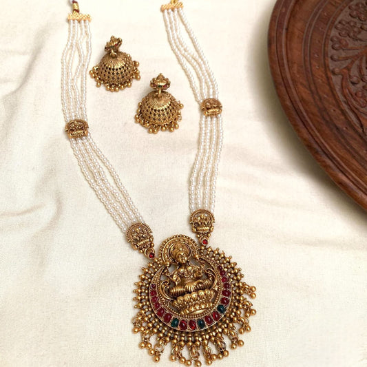 The Devi Moti Haar: Multi-Strand Pearl Temple Jewelry Set