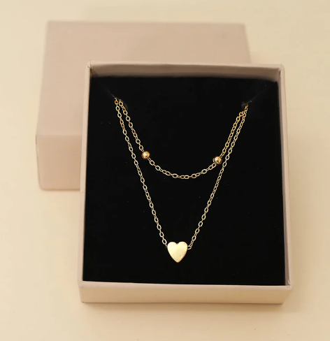 “Double Layer Heart Pendant Necklace | 18K Gold-Plated Minimal Chain | Everyday Wear Jewellery for Women”