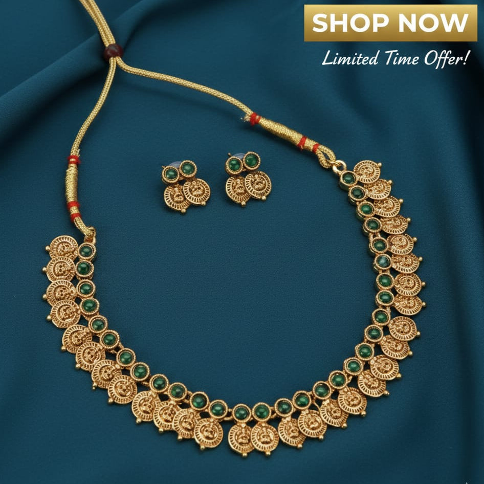 Antique coin necklace set : Colours available: Green, Red,  Red & Green