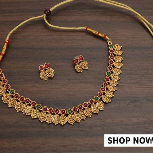 Antique coin necklace set : Colours available: Green, Red,  Red & Green