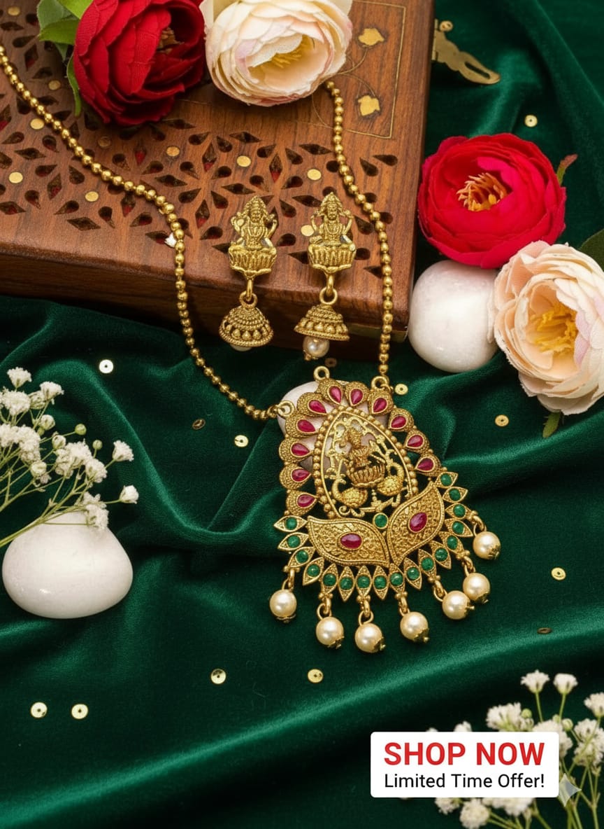 Green & Red Stone Peacock Pendant Set I SP120