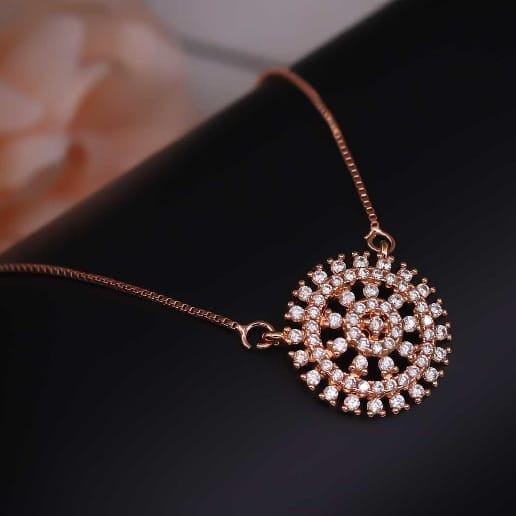 Rose Gold Circular CZ Pendant Necklace | Elegant Everyday Imitation Jewellery I Code JB9201
