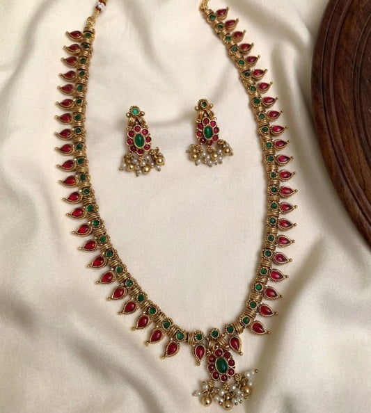 Traditional Ruby Green Temple Necklace Set | South Indian Imitation Jewellery I CODE NK2800