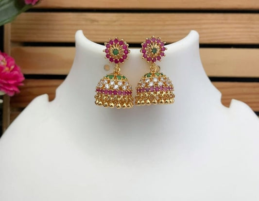 Micro gold plated CZ Jhumkas I Code SK2501
