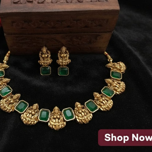 Lakshmi Style  stone adjustable necklace set I Colour: Red, Green,, Red&Green I Saanvi by Rajani