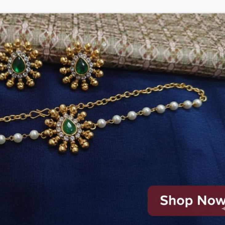 Antique Pearl Choker Set with Stud Earrings – Premium Imitation Jewellery | Saanvi by Rajan I Colours: Red,Green & Whitei