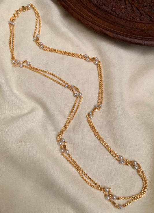 Minimal Pearl Layered Gold Chain Necklace | Elegant Imitation Jewellery CODE NK 1500