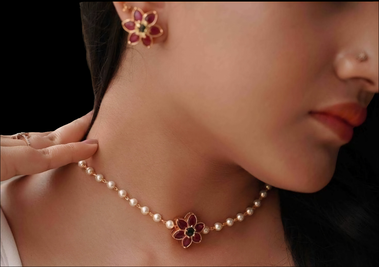 Pearl Choker with flower stud