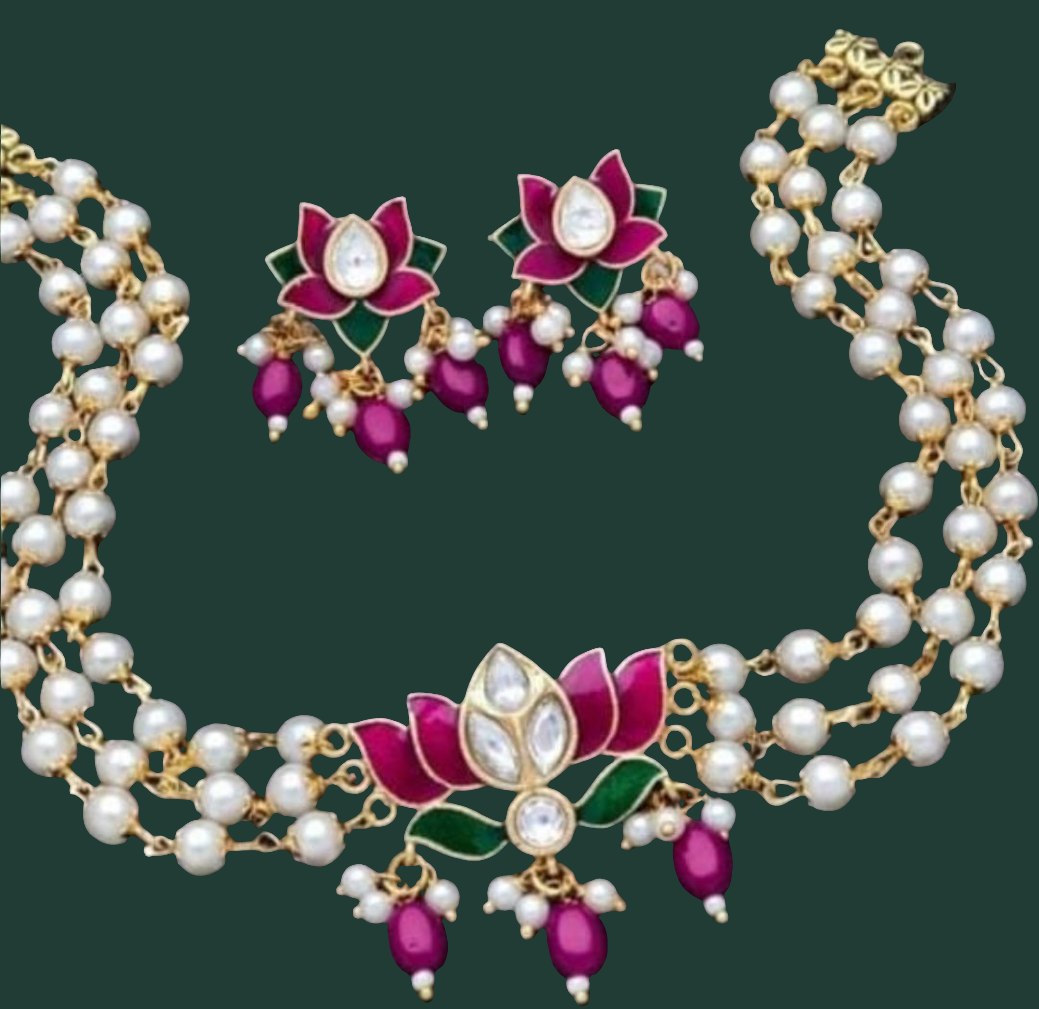 Pearl Lotus choker: triple layer