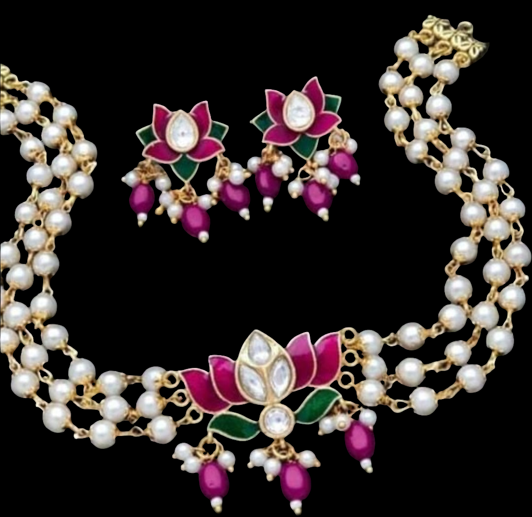 Pearl Lotus choker: triple layer