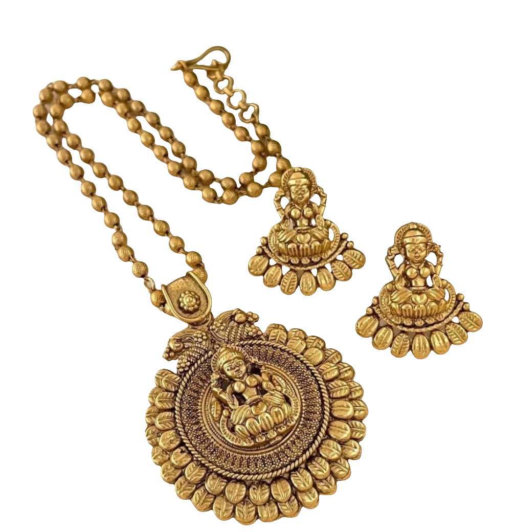 "Lakshmi Style Necklace Set - Traditional Gold-Plated Jewelry | SAANVI JEWELS"