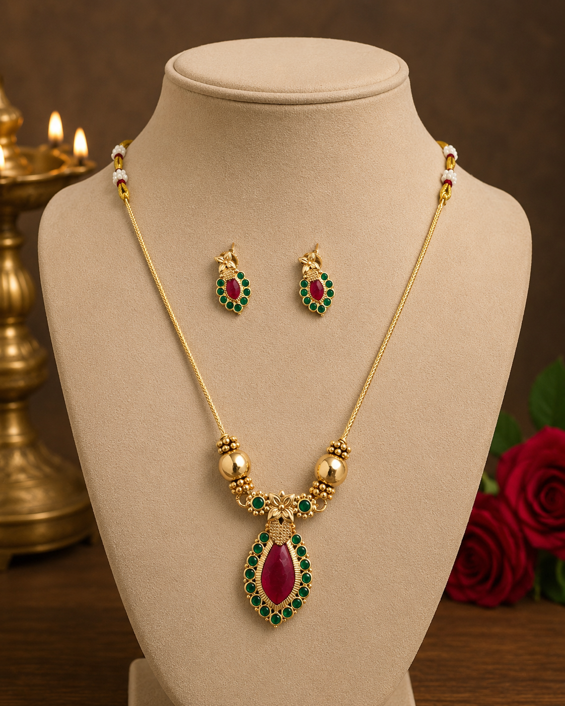 Ruby pendant necklace set