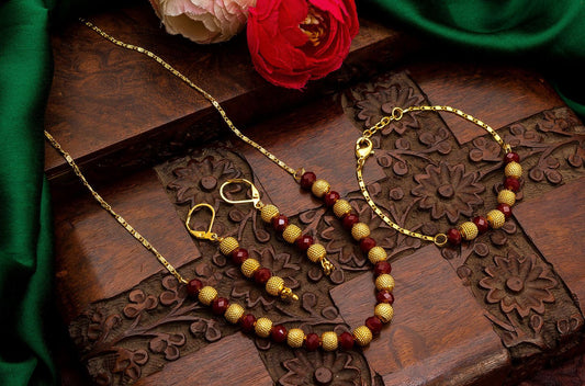 Maroon & Gold Set Necklace/Haram | CODE SP9001