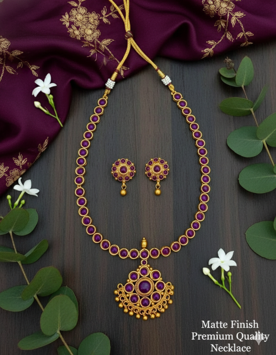 Black Stone South Indian Temple Necklace Set | Antique Gold Finish Bridal Jewellery