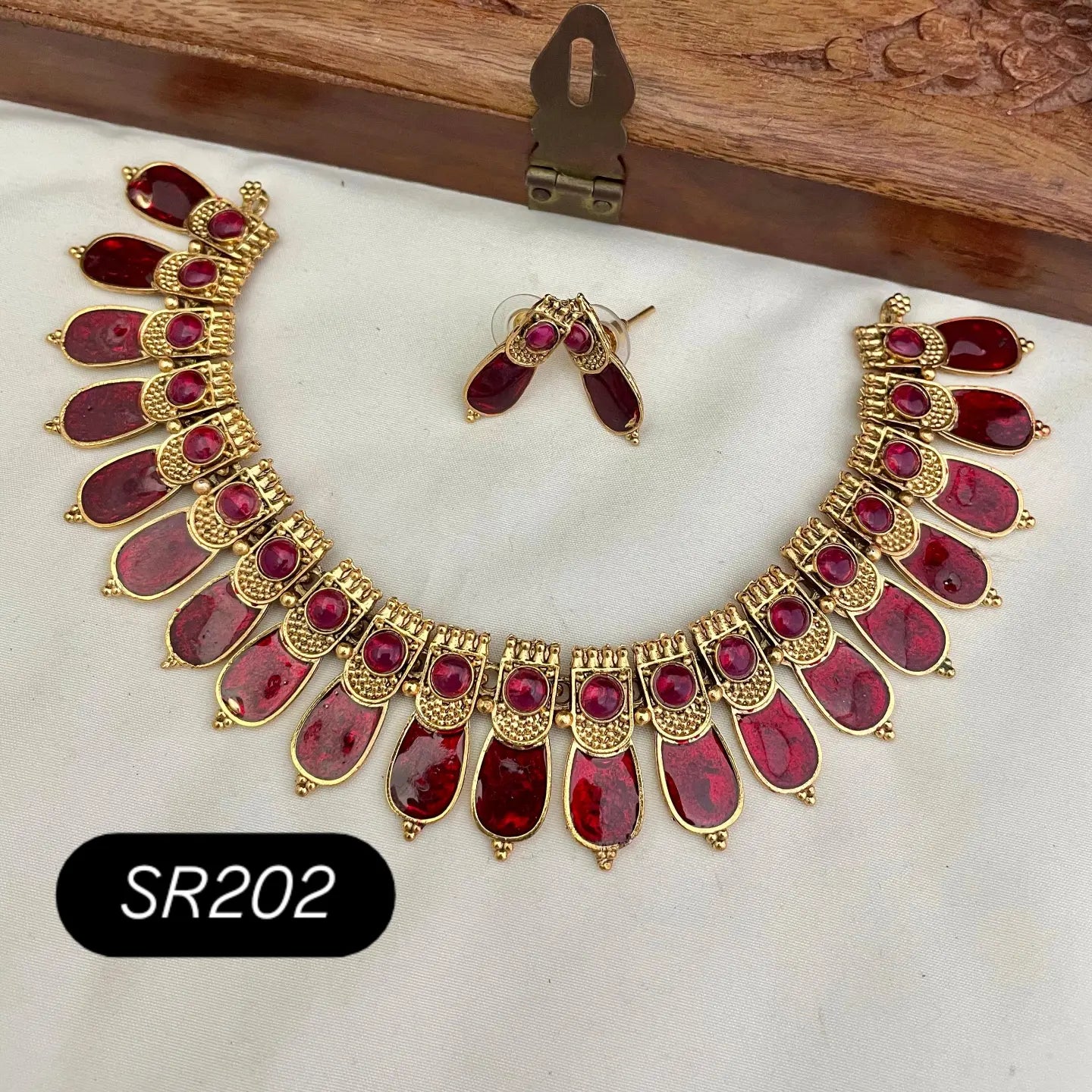 Budget Red Palakka Necklace with earrings : Code: SR202