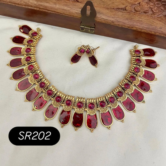 Budget Red Palakka Necklace with earrings : Code: SR202