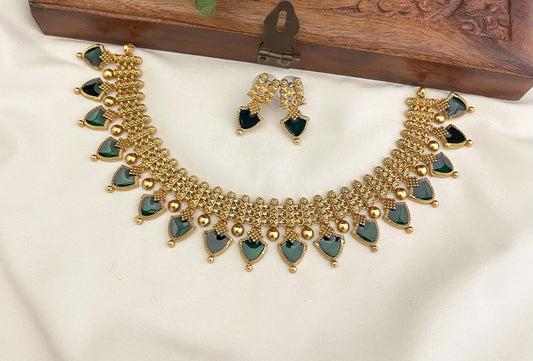 Gold temple necklace with heart drop stones | SK25001| Saanvi by Rajani