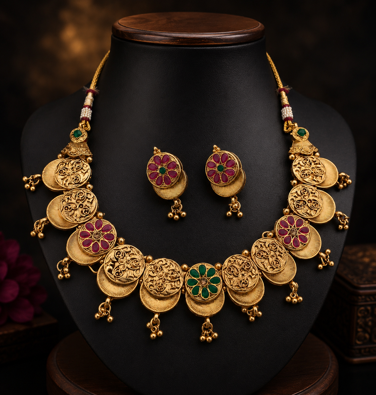 Flexible non idol coin necklace with  earrings: Code: S1550