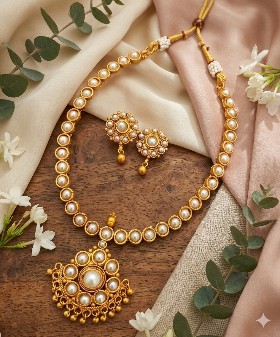 Black Stone South Indian Temple Necklace Set | Antique Gold Finish Bridal Jewellery