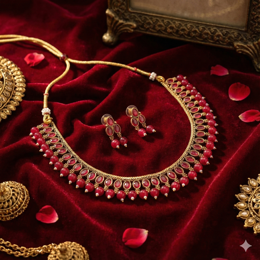 Royal Ruby Kundan Bridal Necklace Set | Premium South Indian Wedding Jewellery | SAANVI JEWELS