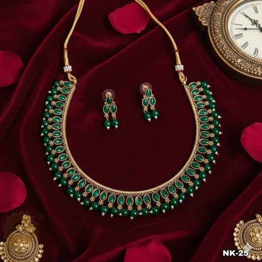 Royal Emerald Kundan Bridal Necklace Set | Premium South Indian Wedding Jewellery | SAANVI JEWELS