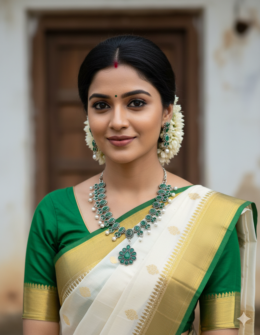 Emerald-toned necklace and earring set