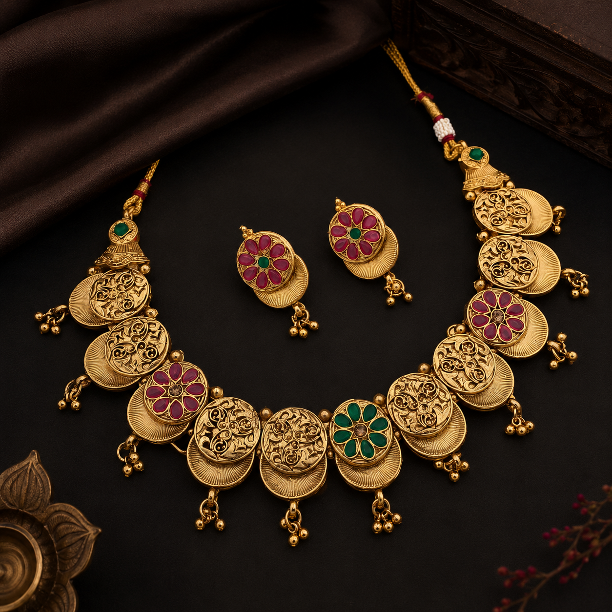 Flexible non idol coin necklace with  earrings: Code: S1550