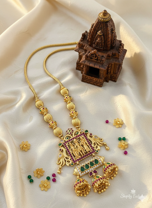 Ram Parivar Temple Design Gold Plated Long Necklace