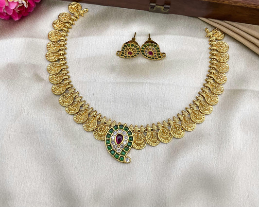 Goddess Lakshmi Coin Necklace Set with Emerald Green Accents | JW2 1900