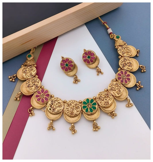 Flexible non idol coin necklace with  earrings: Code: S1550