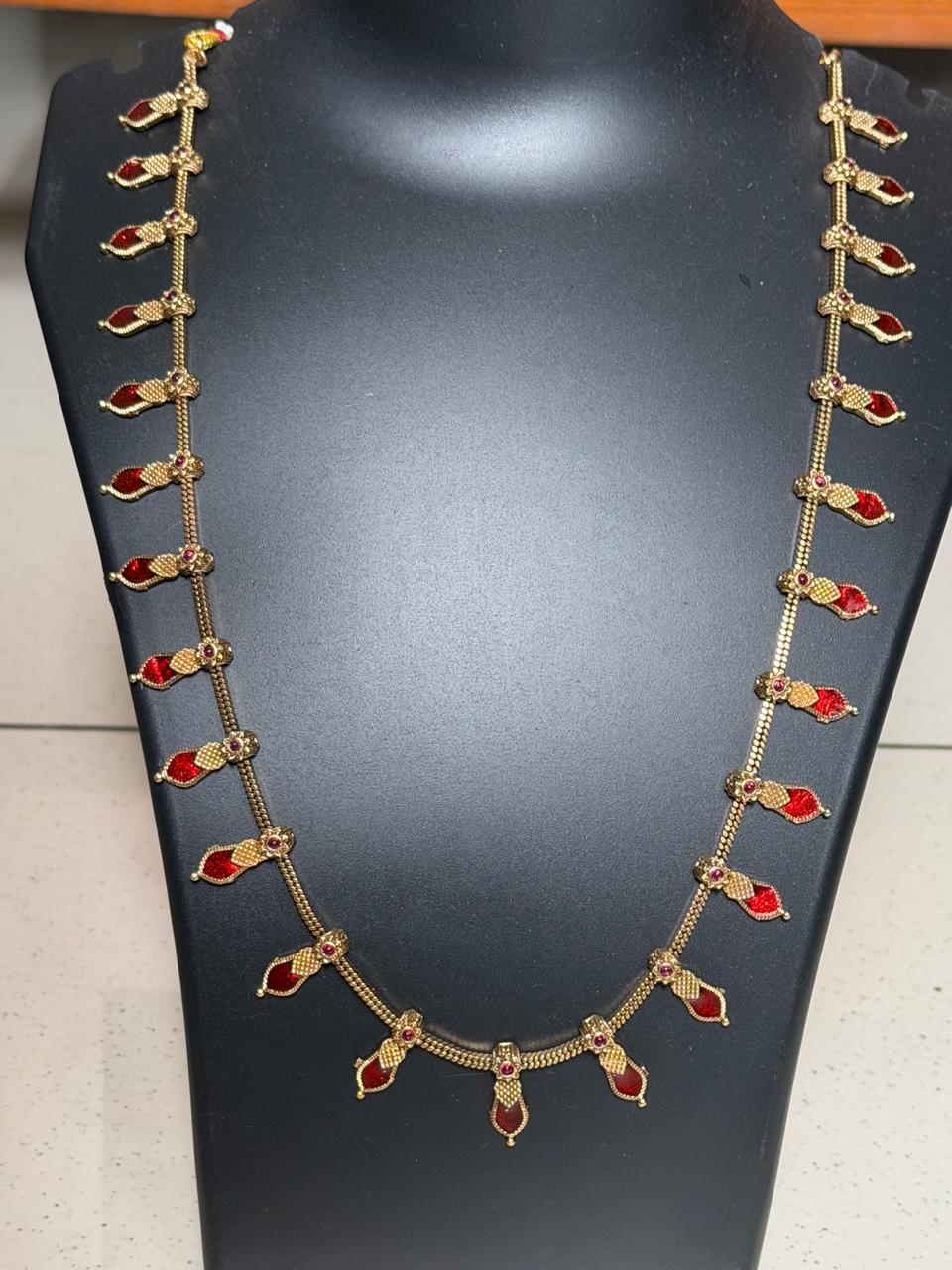 Red Nagapadam Haram  | Antique Gold Finish South Indian Temple Jewellery for Bridal & Festive Wear : Code MJN500