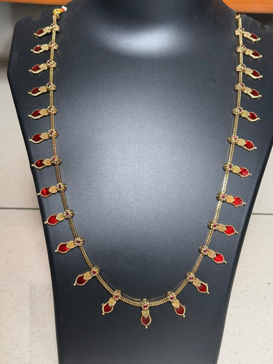 Red Nagapadam Haram  | Antique Gold Finish South Indian Temple Jewellery for Bridal & Festive Wear : Code MJN500