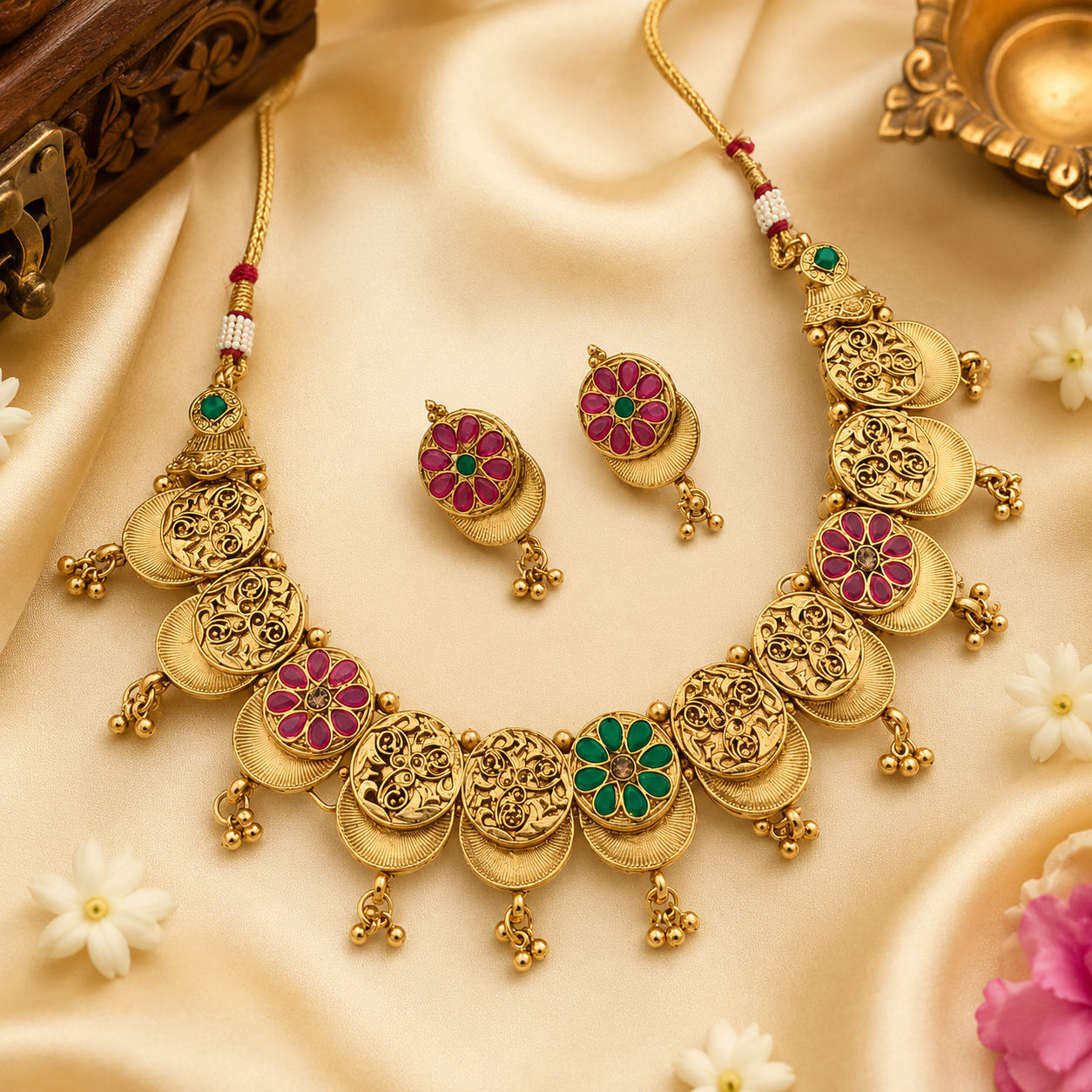 Flexible non idol coin necklace with  earrings: Code: S1550