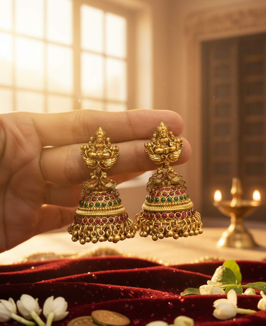 Lakshmi Jhumka Earrings: Divine Elegance: