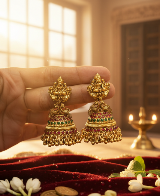 Lakshmi Jhumka Earrings: Divine Elegance: