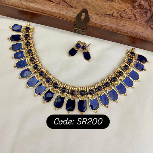 Budget blue Palakka Necklace set with earrings : Code SR200